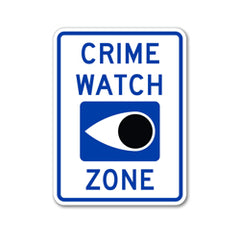 crime watch zone sign with eye symbol