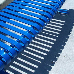 blue bench made of coated metal