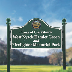 community sign for memorial park with city seal displayed at the top