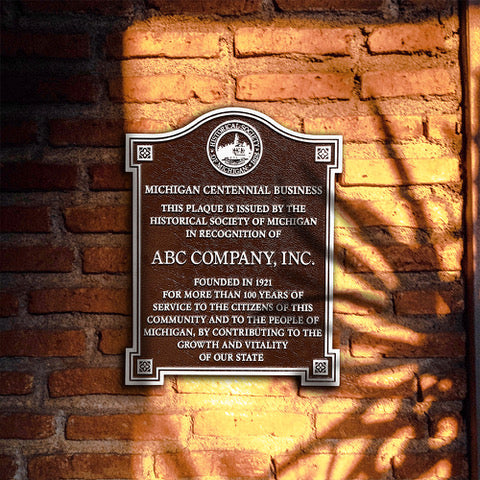 Michigan historic society milestone marker plaque, centennial business