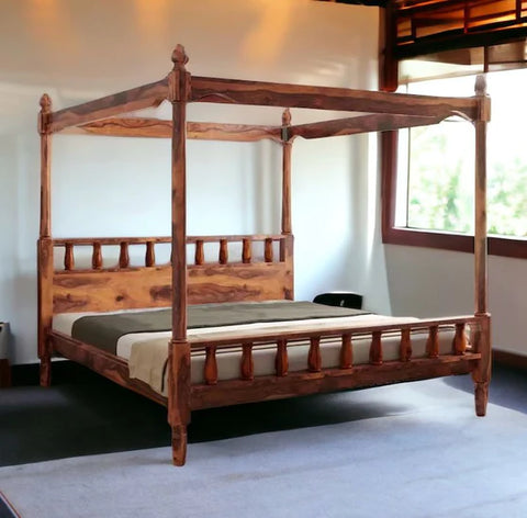 Wooden Twist Eccentric Handmade Teak Wood Poster Bed