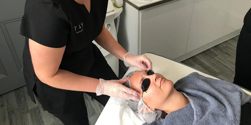 chemical peel treatment taking place