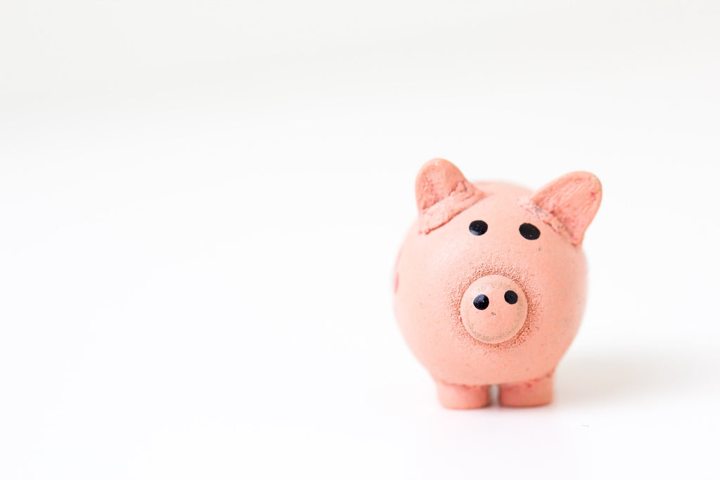 Pink piggy bank on white background
