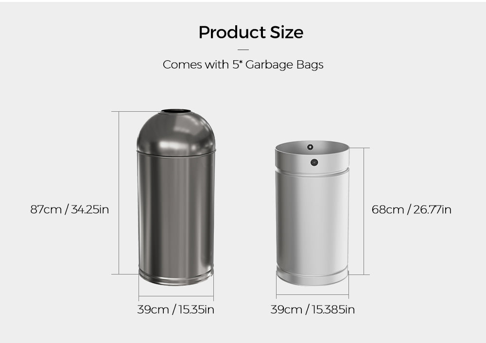 30 Gallon Stainless Steel Office Black Trash Can, Open Top Garbage Can for  School, Hotel ,Hospital, Elevator Entrance, Supermarket