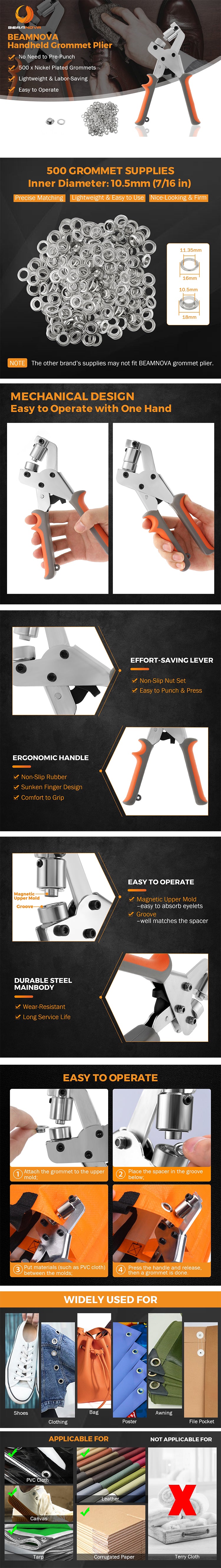 Grommet Tool Kit, Tarp Repair Fabric Hole Punch, Magnetic Pliers Stick  Handheld Grommet Kit, Anti-Slip Tarp Repair Kit, Manual Grommet Press  Machine