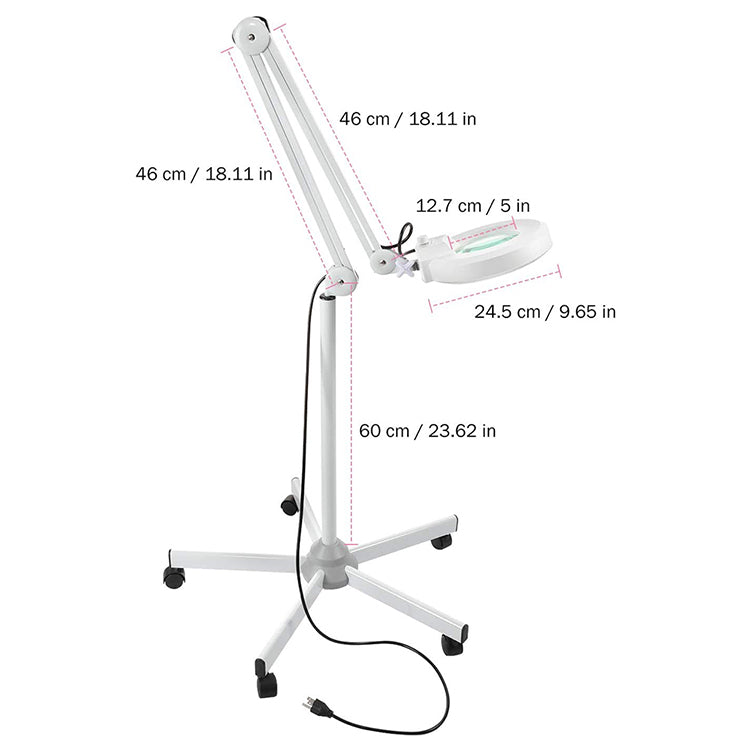 10X Magnifying Glass with Light and Stand, Veemagni Floor Lamp with 5-Wheel  Rolling Base for Facials Lash Estheticians, 1,500 Lumens Dimmable LED