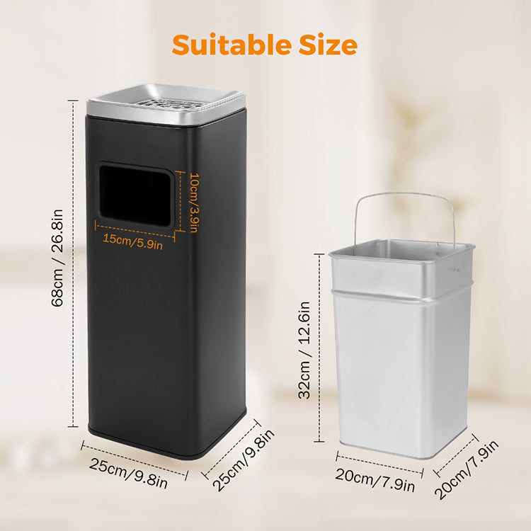 BEAMNOVA Trash Can Outdoor Indoor Garbage Enclosure with Lid Open Top Inside Cabinet Stainless Steel Industrial Waste Container, Silver