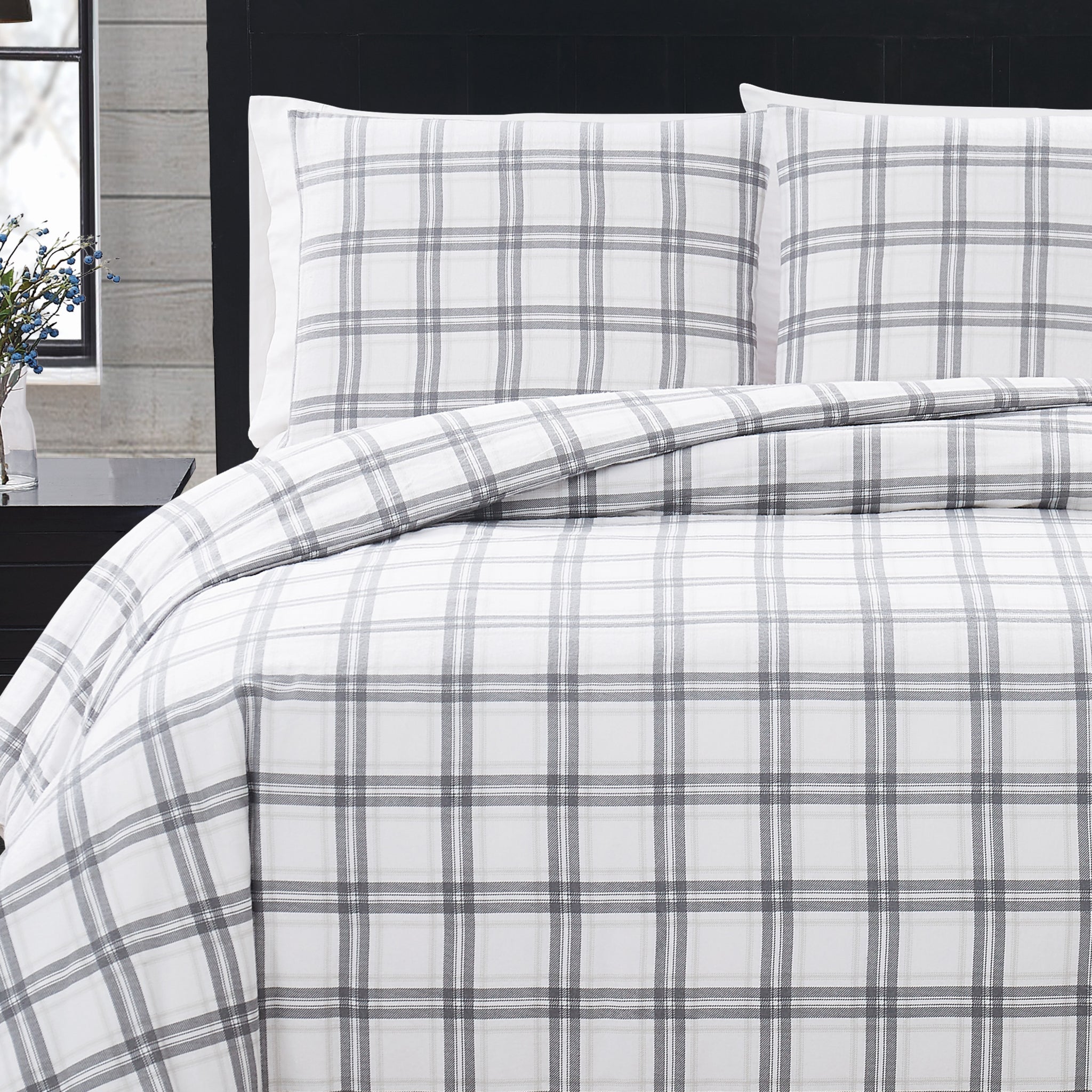 grey plaid flannel duvet cover