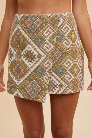 Annie Wear Ethic Woven Jacquard Wrap Mini Skirt - La Luna Apparel