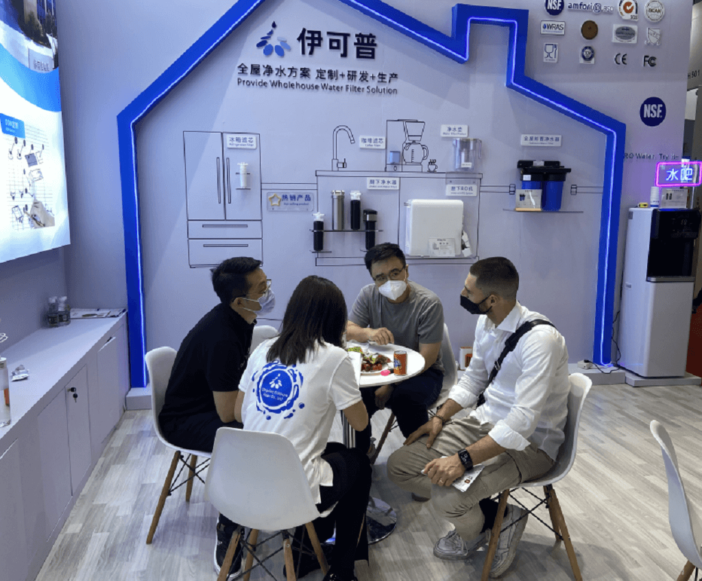 staff of Qingdao Ecopure Filter Co., Ltd. illustrating featured water solutions at Aquatech China 2023