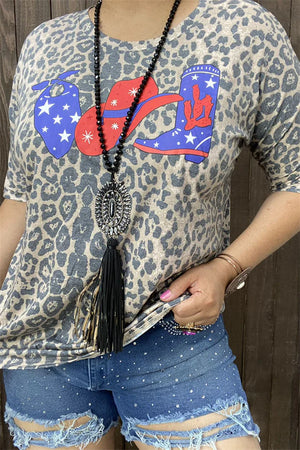 Leopard Western w/bandana cowboy hat & boot print Top - Gowin Crazy Gifts 
