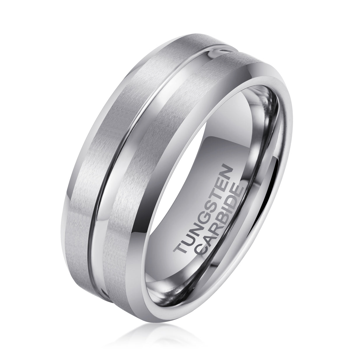 Men's Groove Silver Tungsten Ring OY-R-018 - Woodish product image