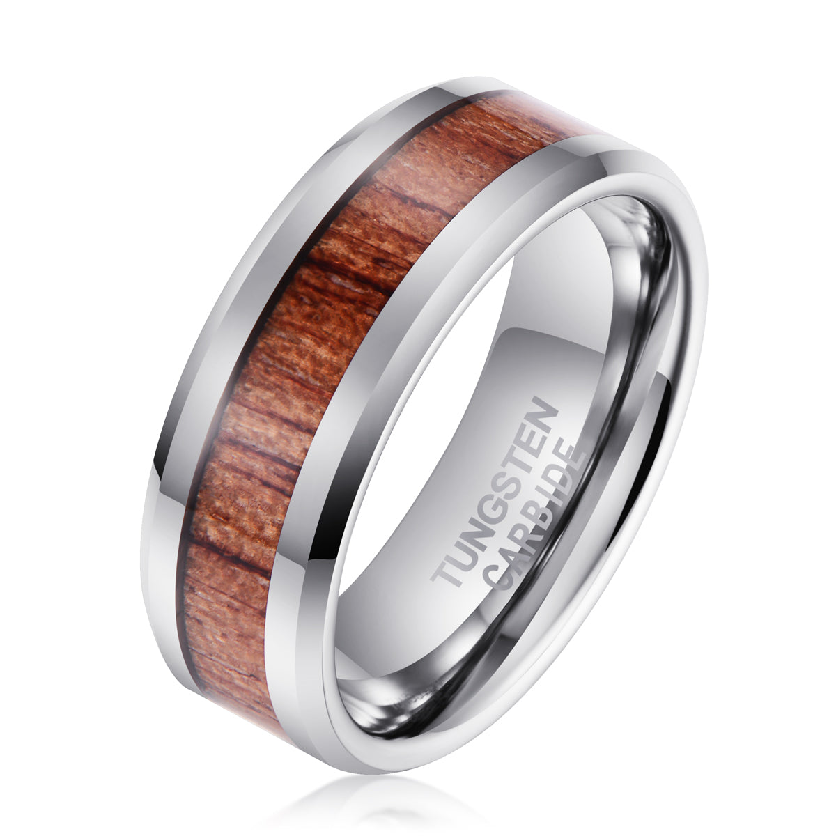 Men's Rosewood Inlay Silver Tungsten Ring R-161 - Woodish product image