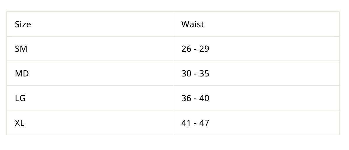 Sizing chart