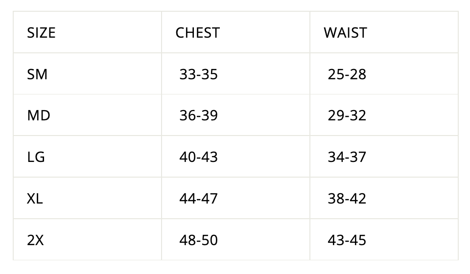 Sizing chart