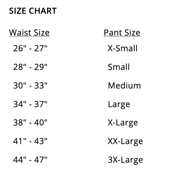 Sizing chart