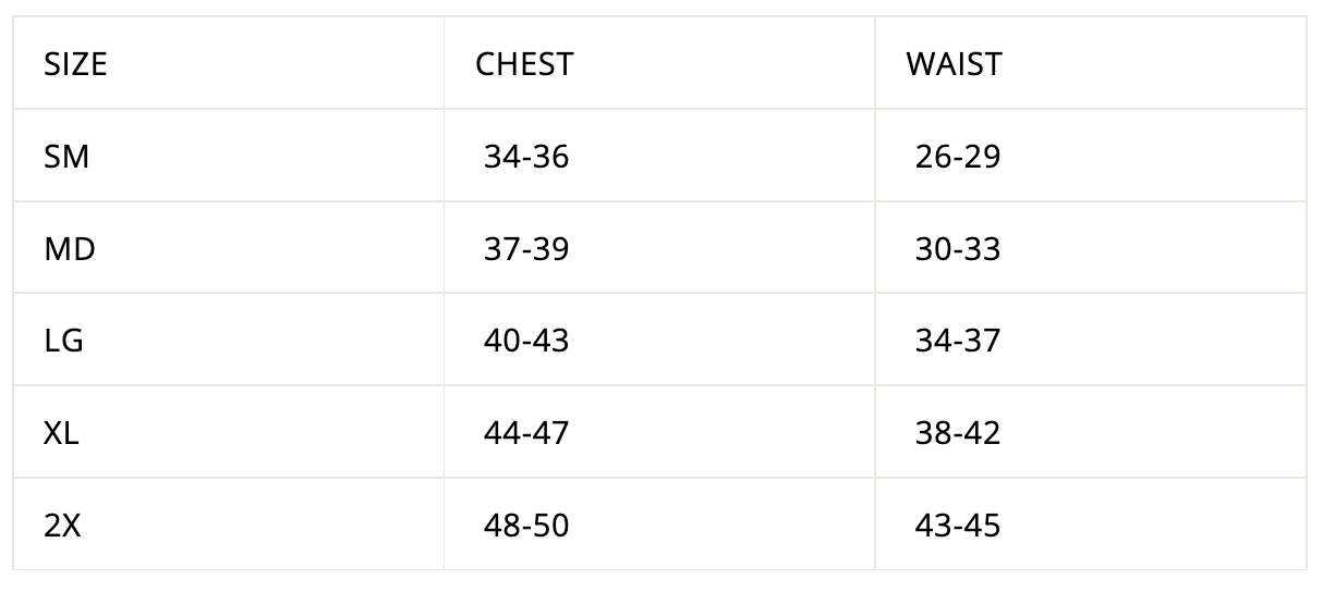 Sizing chart