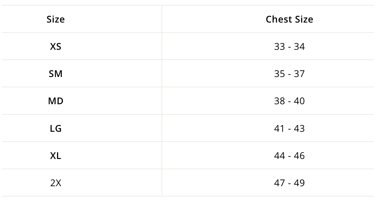 Sizing chart