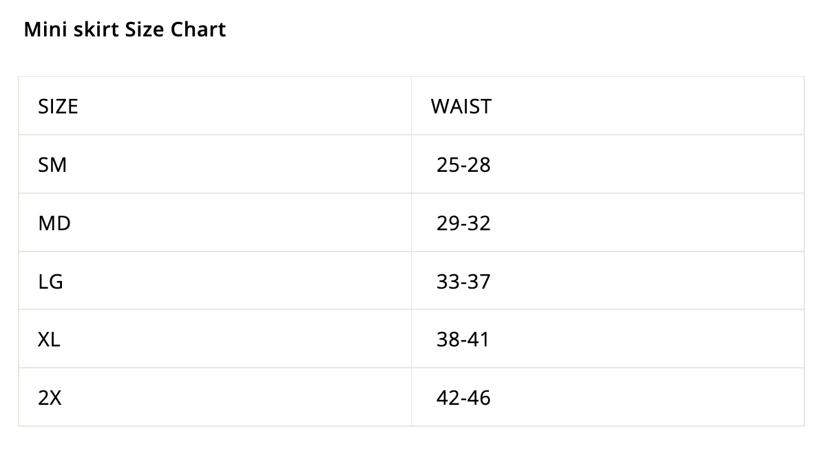 Sizing chart