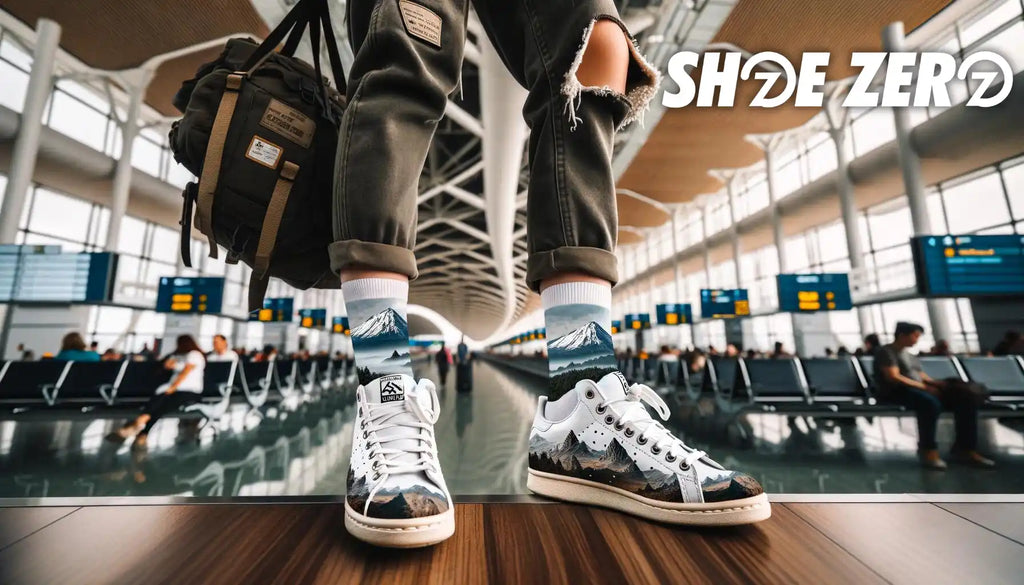 A person wear Shoe Zero customized shoe in the airport