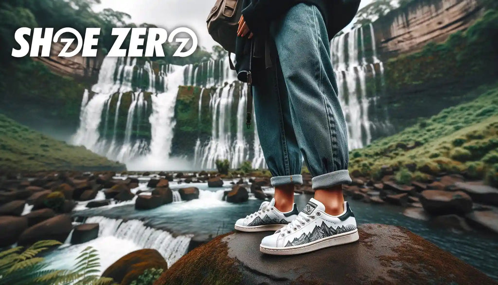 A person wearing Shoe Zero customized shoe during a hike