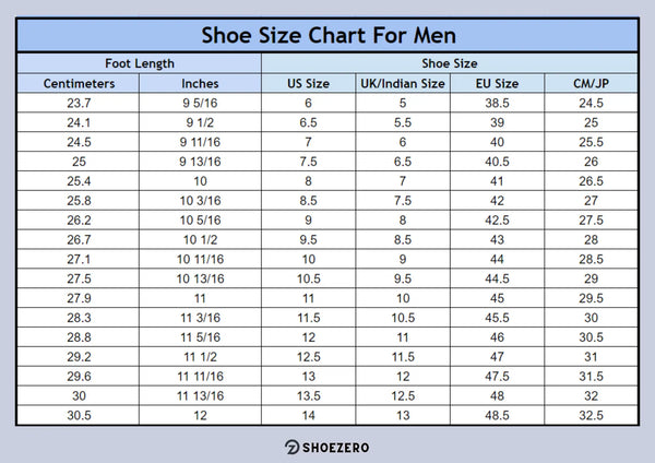 Shoe Size Chart For Men