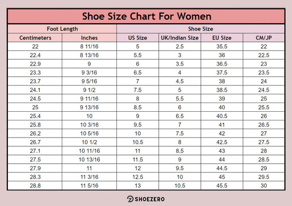 Shoe Size Chart For Women