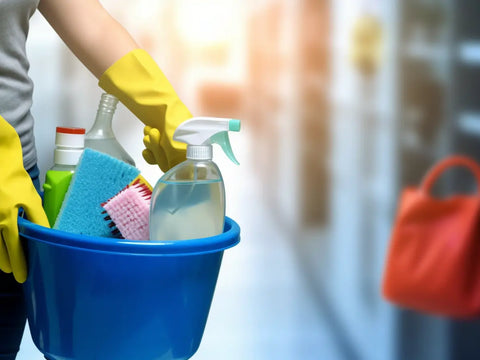 a bucket of homemade cleaners