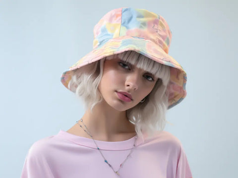 girl with stylish bucket hat