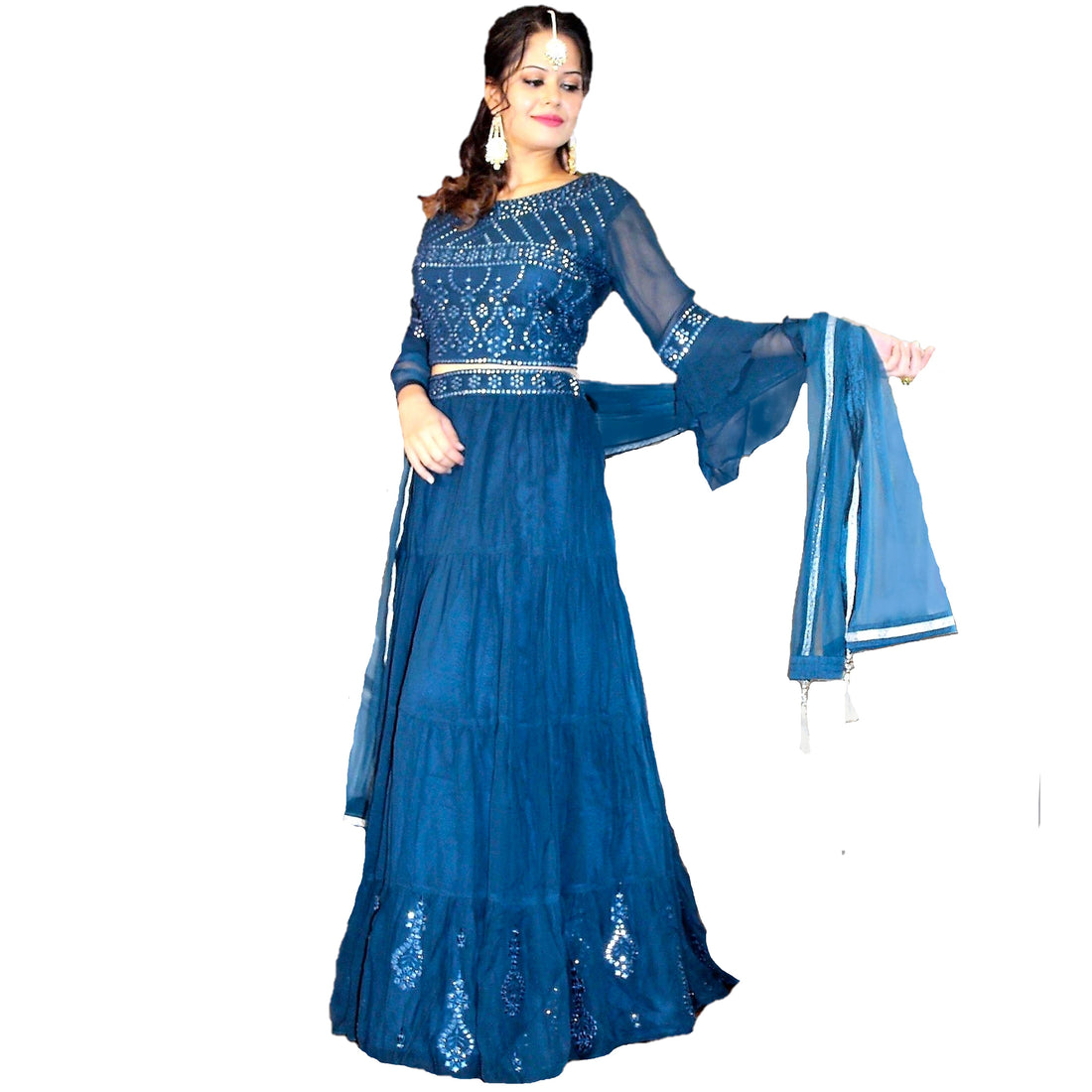 Maharani's Designer Silk/Net Heavy Work Lehenga Choli - Navy Blue ...
