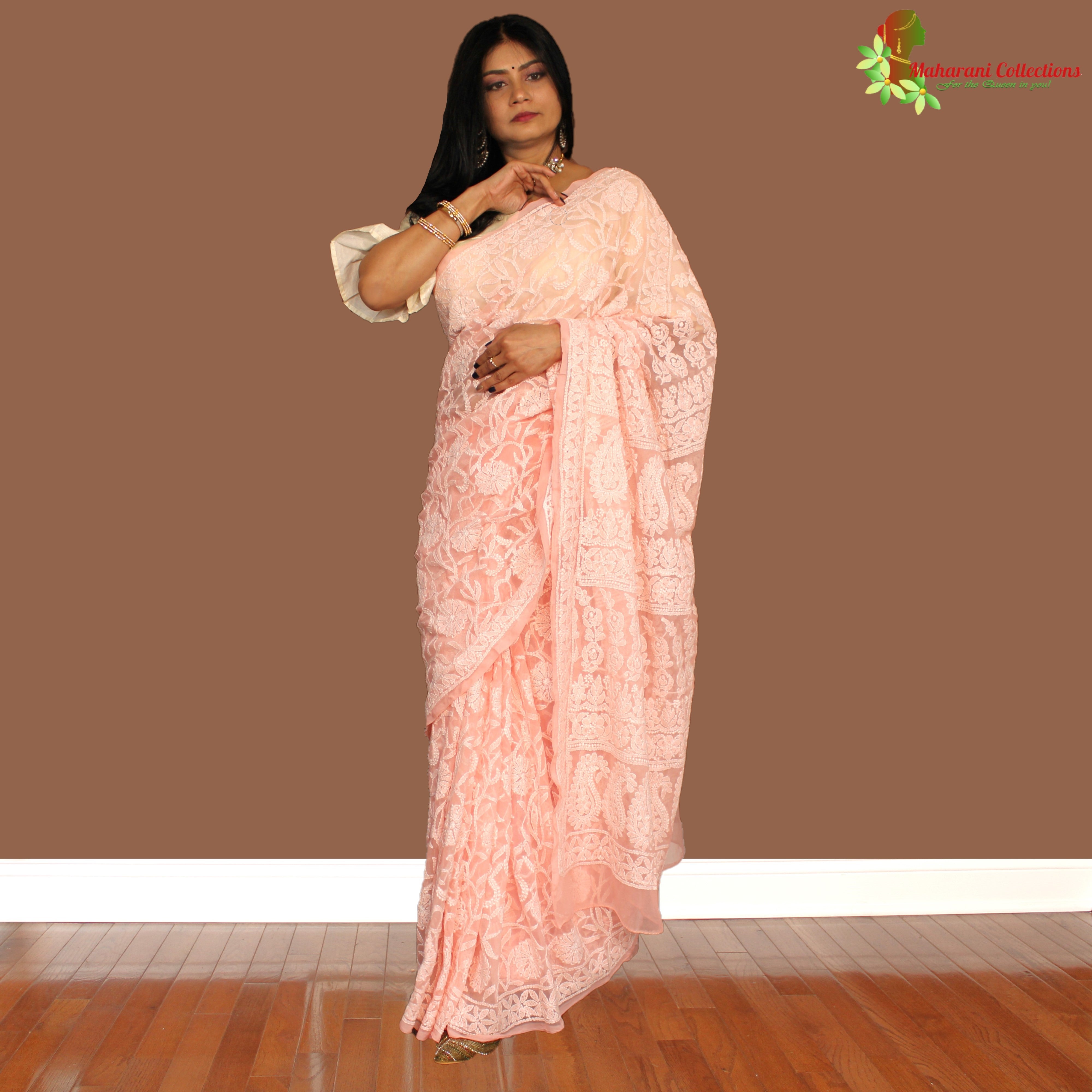 Georgette Lucknow Chikan Saree - Lavangi