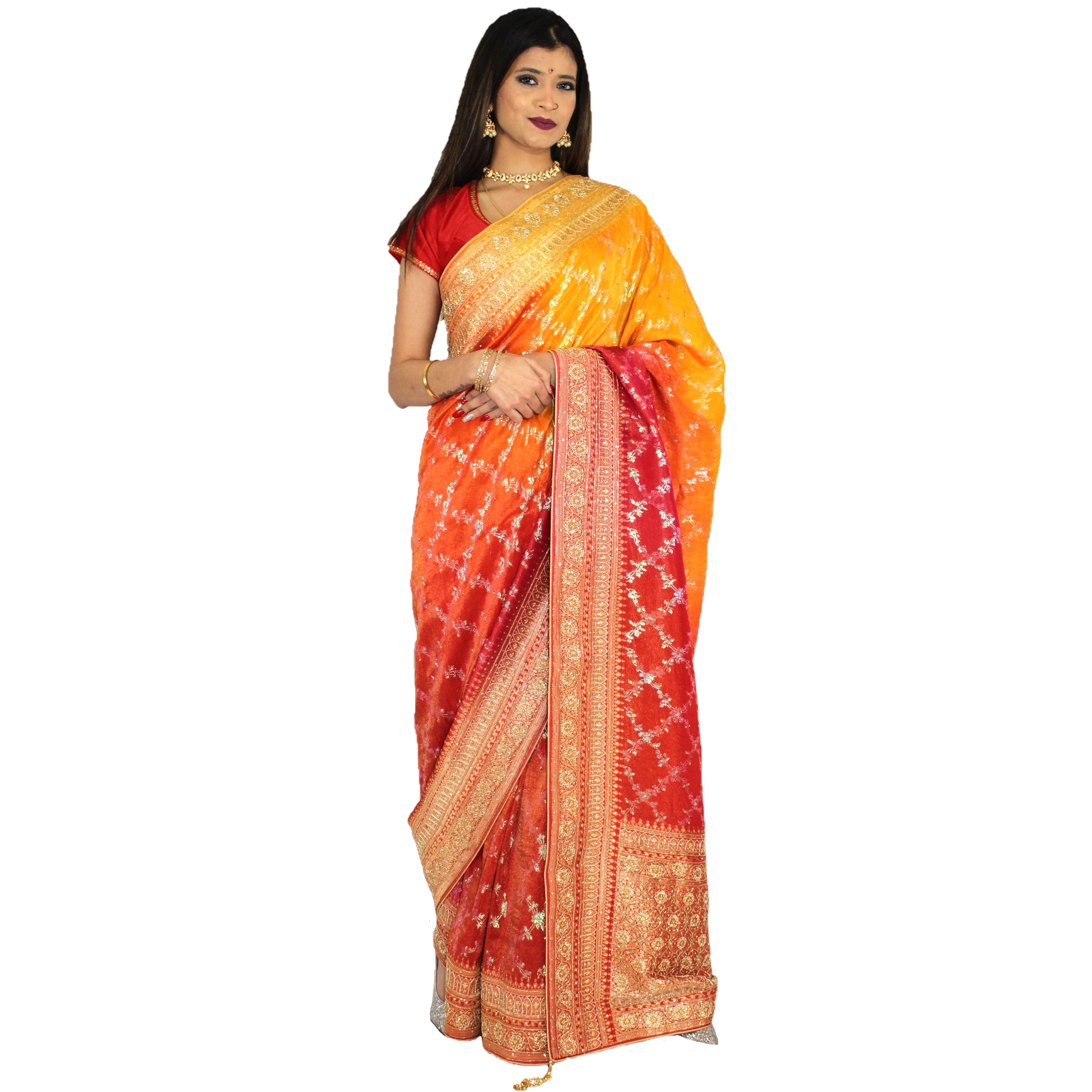 Handloom Red Pure Georgette Banarasi Bandhej Saree With Zari Border –  WeaverStory