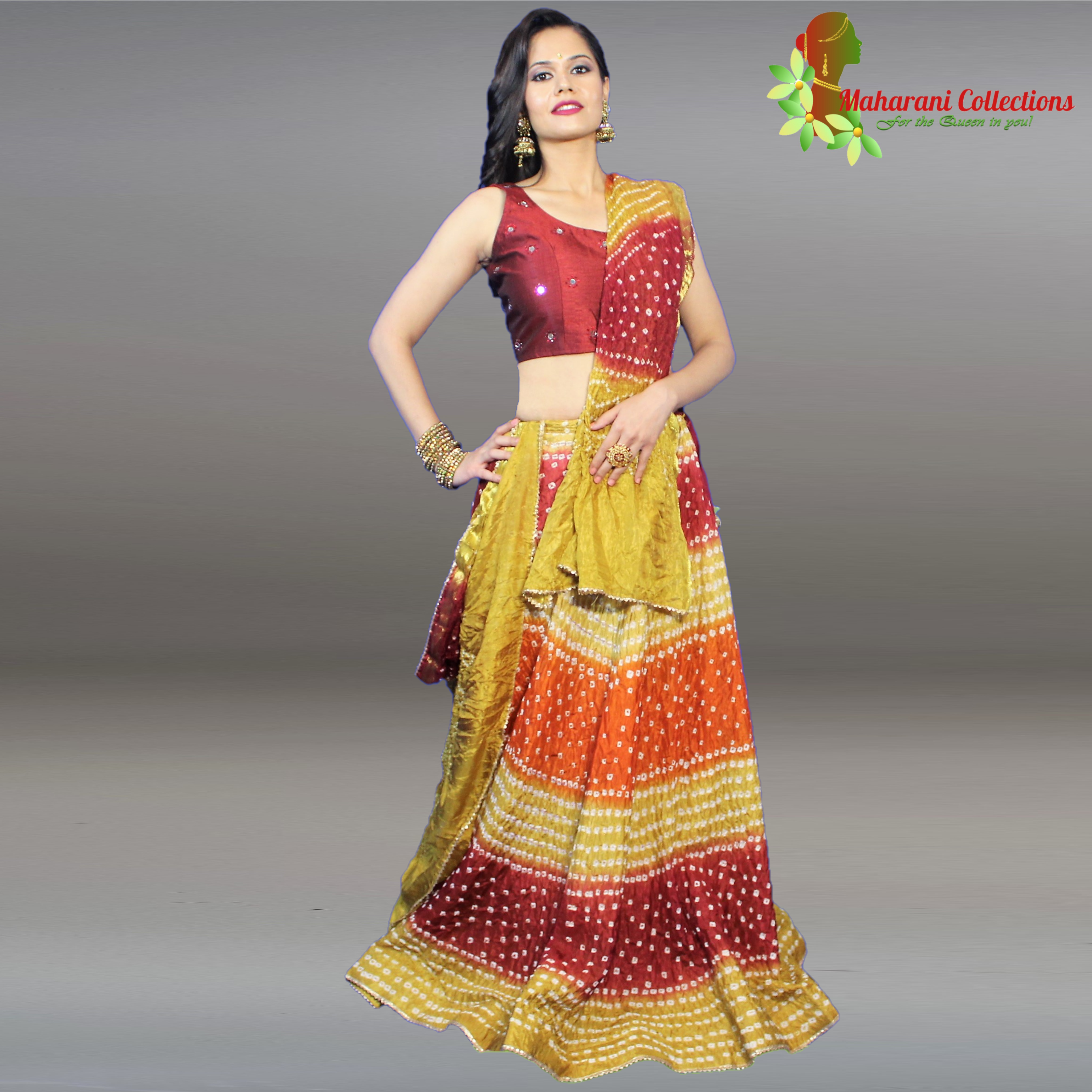 Readymade Orange Bandhej Lehenga Choli Lehenga 2542LG04