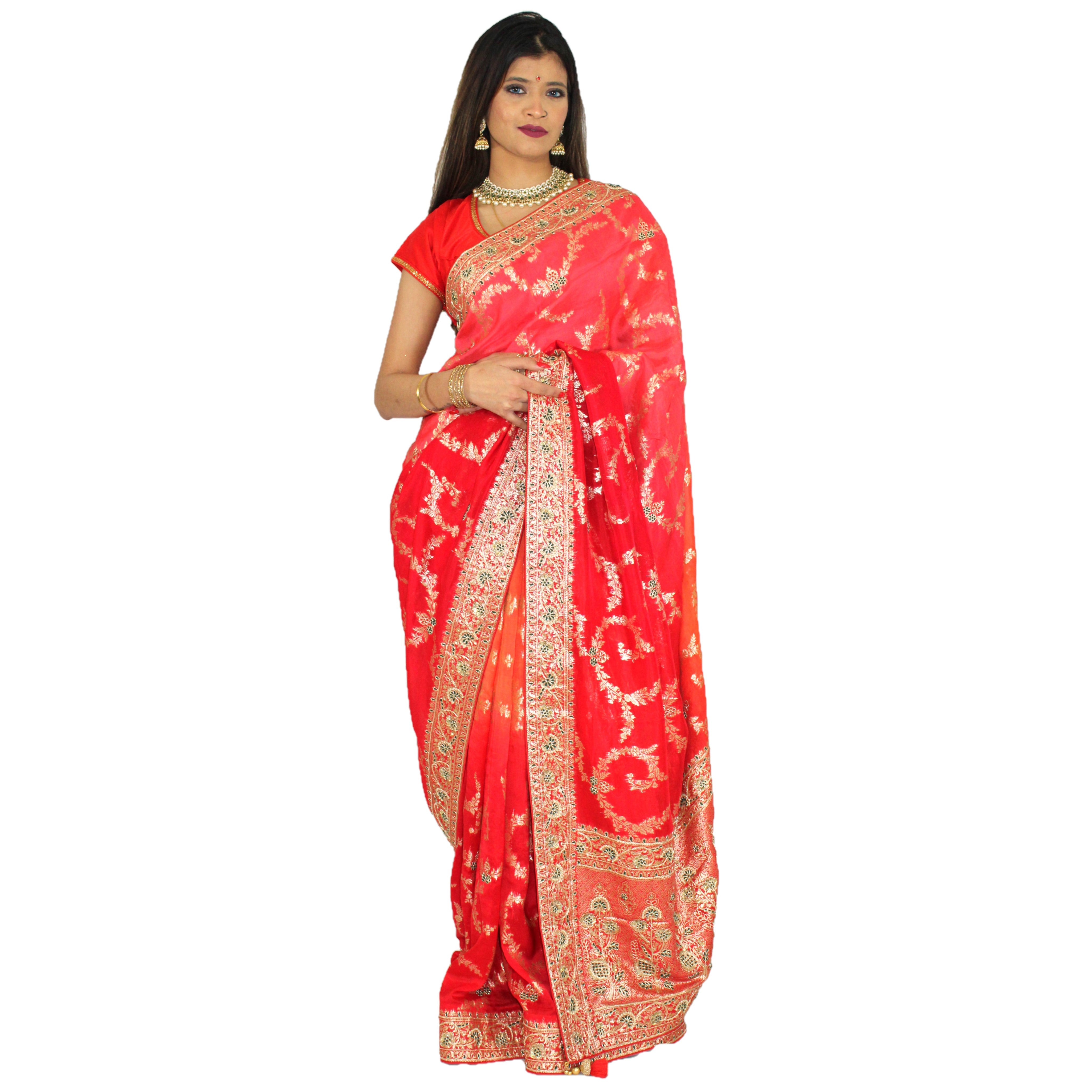 Banarasi Georgette Saree in Red : SUNA2163