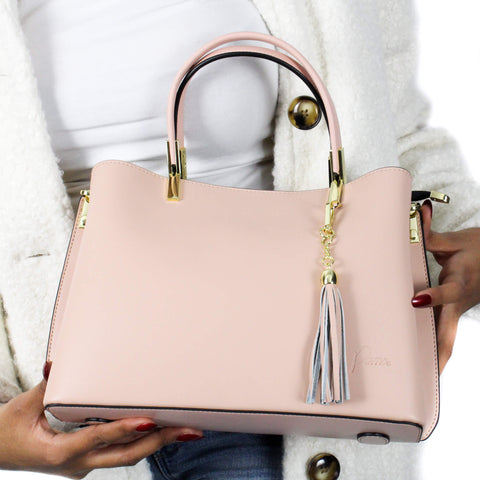 Pamo Rosebud Pink LYNETTE Handbag with Fringe Accessory