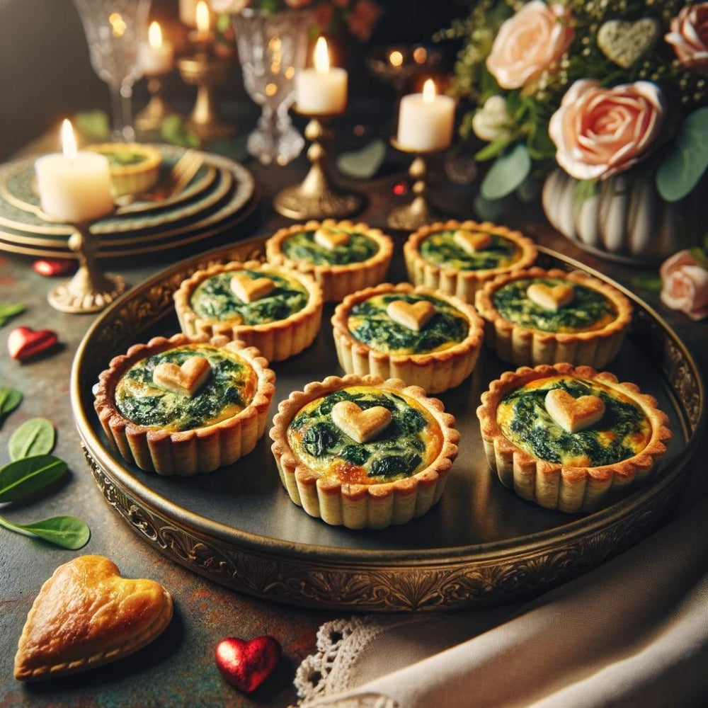 mini quiches, Valentijnsdag brunch ideeën, liefdevolle hartquiches, quiche met spek en spinazie, romantische mini-quiches, bladerdeeg hartjes.