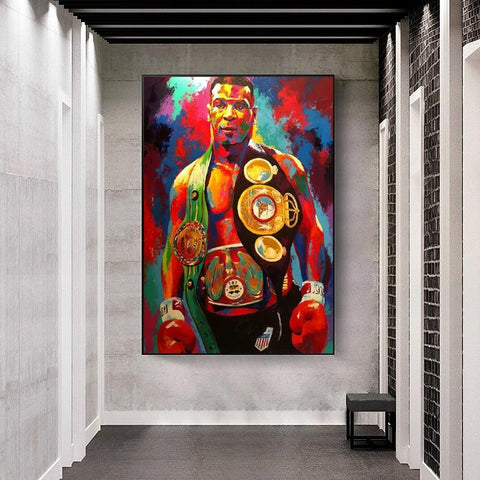 Tableau boxe Mike Tyson avec ceintures mondiales WBA, WBC et IBF