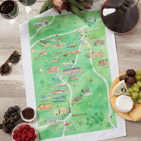 Palatable Tea Towels Barossa wine region map tea towel styled