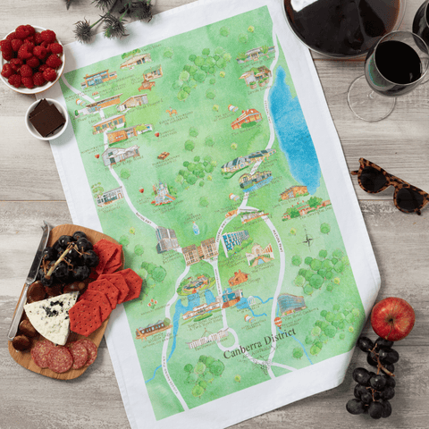 Canberra District wine region map tea towel