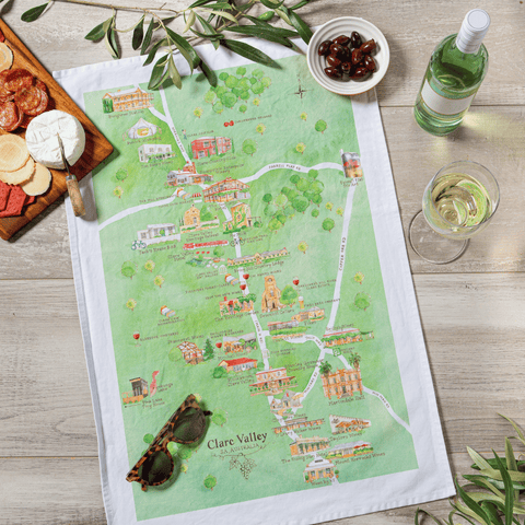 Clare Valley wine region map tea towel