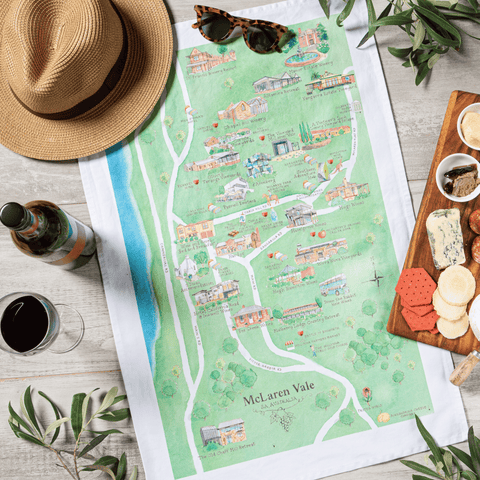 McLaren Vale wine region map tea towel