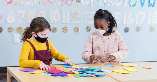 kids kid little big girl girls wearing face mask masks at school