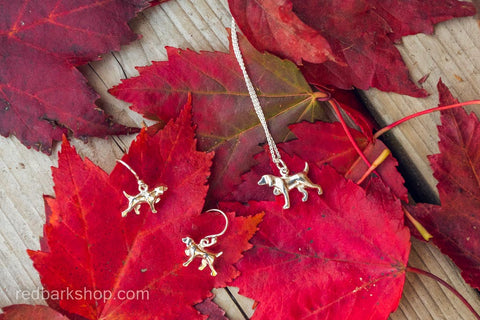 Vizsla earrings and necklaces in precious metals