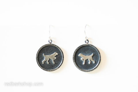 Dangle dog pointing pointer silver earrings