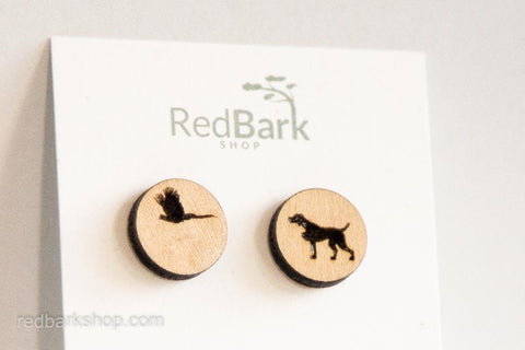 Maple wood earrings with Vizsla pointing birds