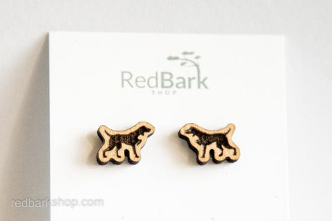 Wooden earring studs of weimaraners pointing