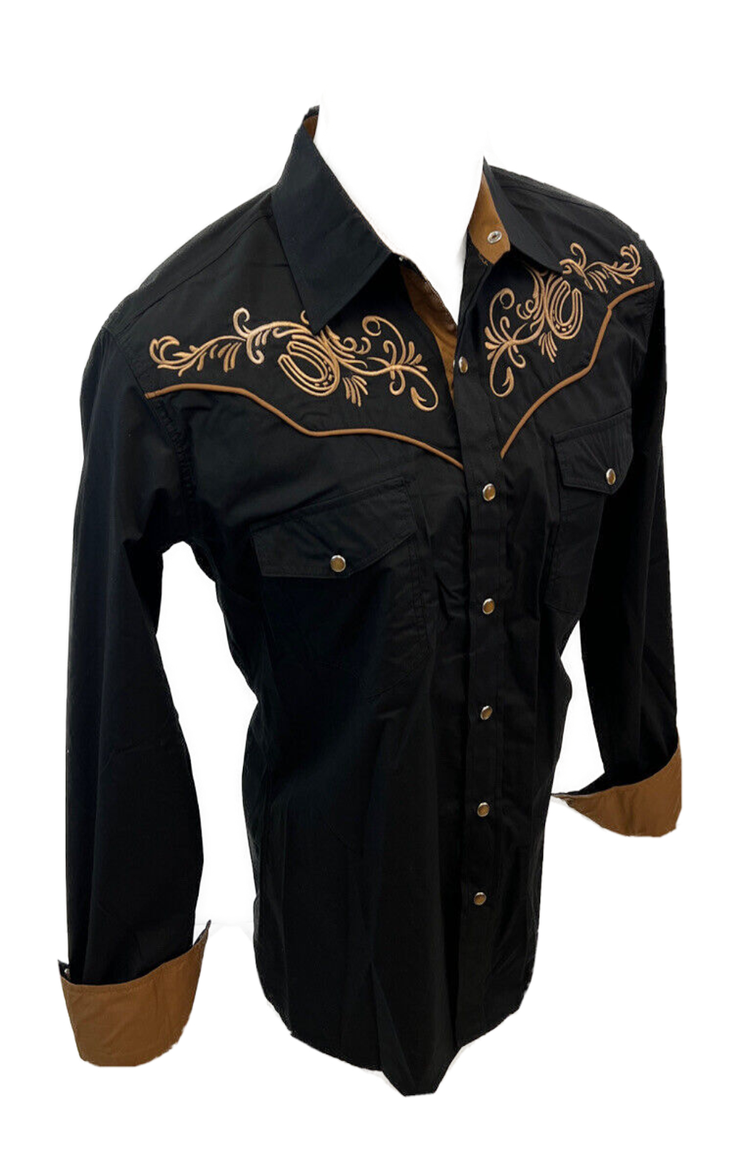 Mens RODEO WESTERN COUNTRY BLACK GOLD HORSESHOE TRIBAL LUCKY EMBROIDERED Shirt Cowboy