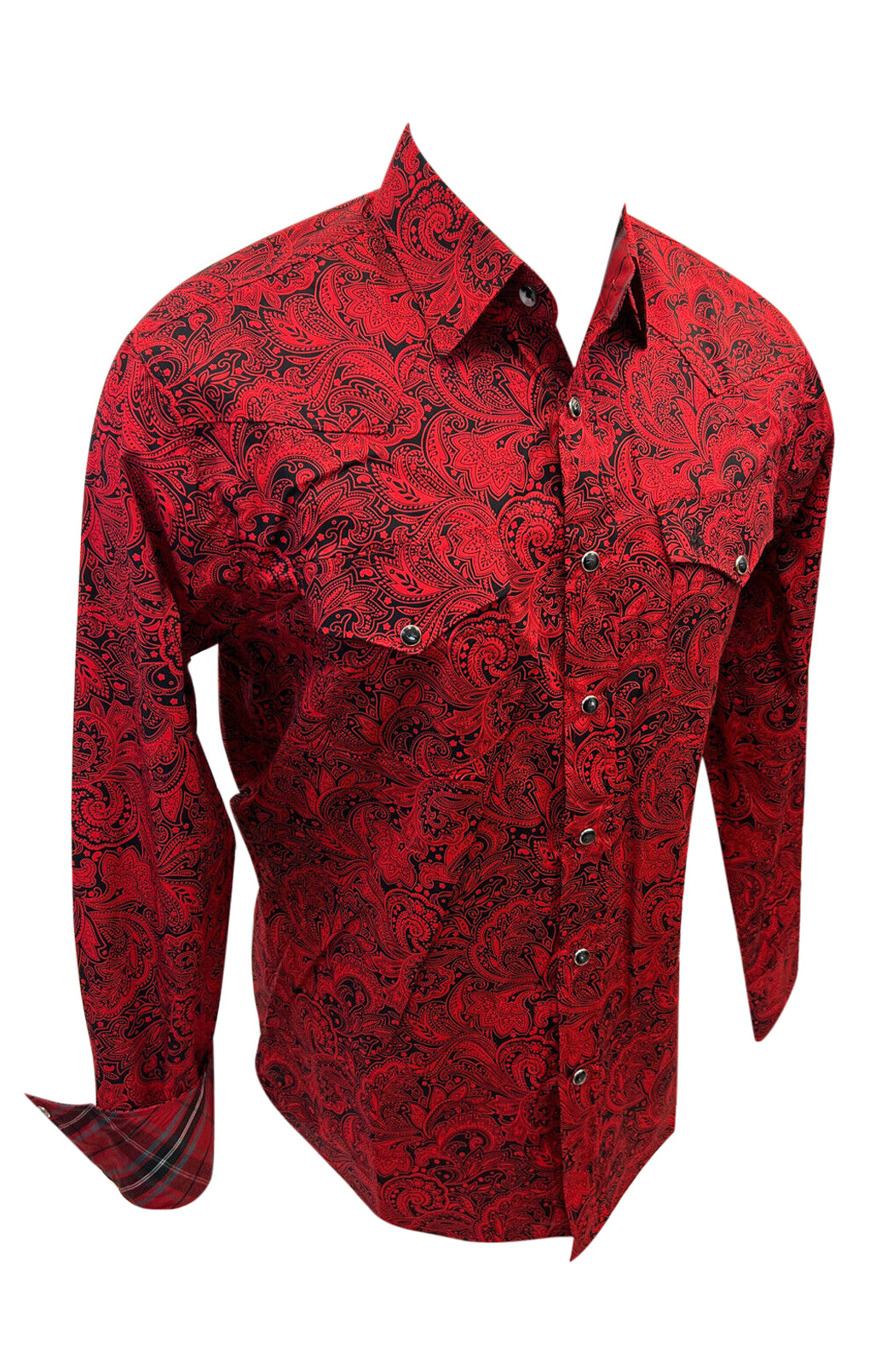 Mens RODEO WESTERN COUNTRY BIG RED BLACK PAISLEY SHIRT LUCKY HORSESHOE Cowboy