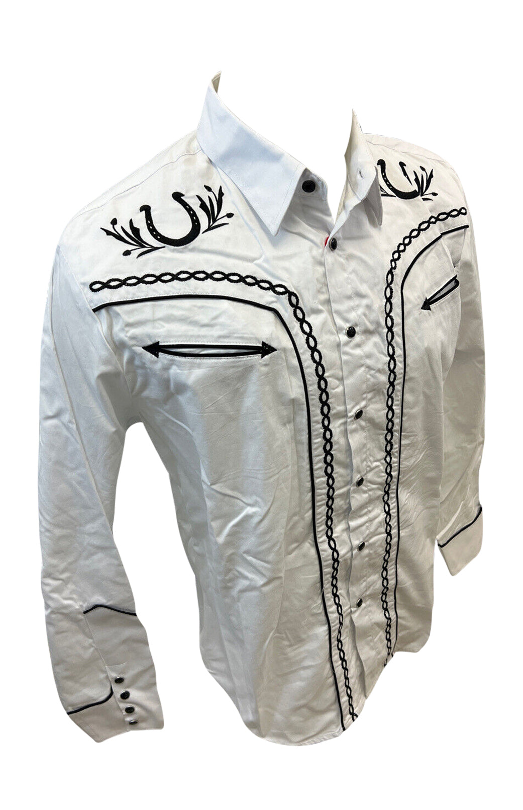 Mens RODEO WESTERN COUNTRY WHITE BLACK LUCKY HORSESHOE Shirt Cowboy