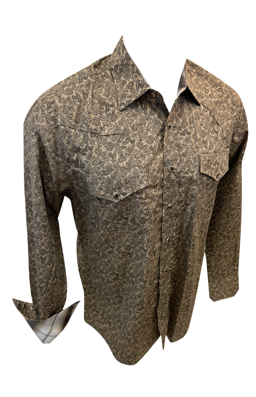 Mens RODEO WESTERN COUNTRY GOLD BLACK PAISLEY SHIRT LUCKY HORSESHOE Cowboy